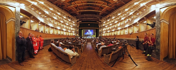 2012 Bergamo Scienza Festival: the Teatro Sociale during the conference of Mr Federico Faggin, the inventor of microprocessor